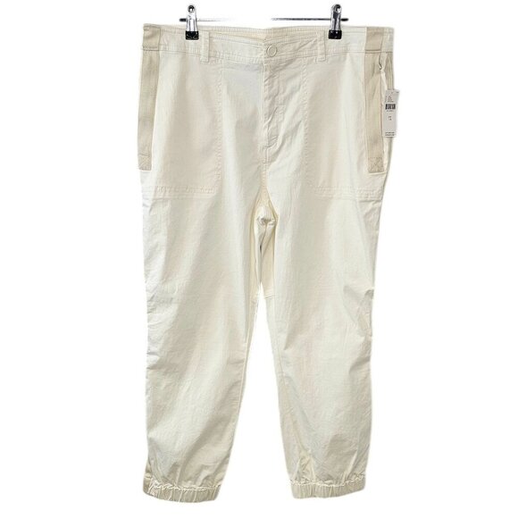 Anthropologie The Richie Slim Joggers Size 14 White Cotton Twill Tapered Leg NWT - Picture 1 of 11